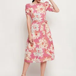 Ruhaans Women's   Floral Print Georgette Sheath Midi Dress-image-8