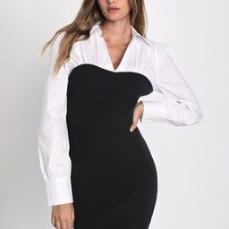 RARE White & Black Shirt Collar Sheath Mini Dress-image-25