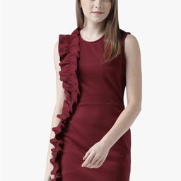 DODO & MOA Maroon Scuba Sheath Mini Dress-image-61