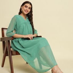 VredeVogel Self Design Pleated A-Line Midi Dress-image-86