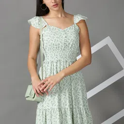 SHOWOFF Green Floral Chiffon Midi Dress-image-98