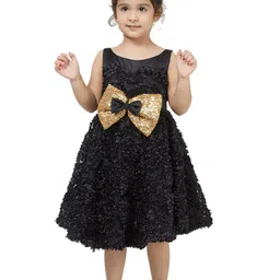 TIC TAC TOE Girls Black Embellished Midi Dress-image-24