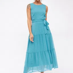 Harpa Self Design Tie-Ups Deatail Fit and Flare Dress-image-6