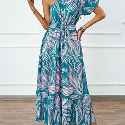 JC Mode Women Tropical Printed Flutter Sleeve Fit and Flare Maxi Dress-image-6