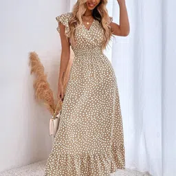 StyleCast Brown Abstract Print Flutter Sleeve Maxi Dress-picture-19