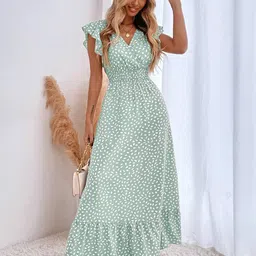 StyleCast Green Floral Print Flutter Sleeve Maxi Dress-picture-14