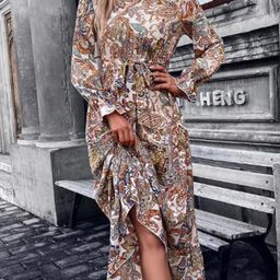StyleCast Beige Ethnic Motifs Printed Cuffed Sleeve Maxi Dress-image-65