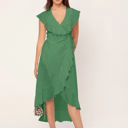 Moomaya V-Neck Flutter Sleeve Tulip Wrap Dress-image-78