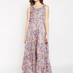 Be Indi Grey & Pink Floral Maxi Dress-image-12