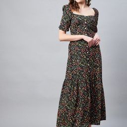 StyleStone Black & Yellow Floral Empire Maxi Dress-image-80