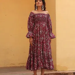OneWe Floral Printed Cotton Midi Fit and Flare Dress-image-12