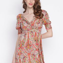 IQRAAR Women Beige Floral Printed Wrap Dress-image-38