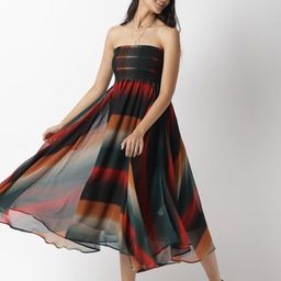 RAREISM Multicoloured Checked Empire Midi Dress-image-12