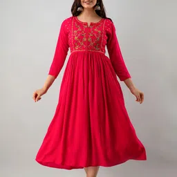 KIMAYRA Fuchsia Ethnic Empire Midi Dress-image-41