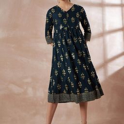 all about you Green Ethnic Motifs Printed A-Line Midi Dress-image-29