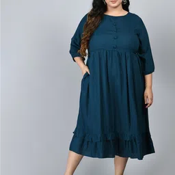 PrettyPlus by Desinoor.com Plus Size Round Neck A-Line Midi Dress-picture-39