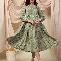FASHION DREAM Print Puff Sleeve Empire Midi Dress-picture-50