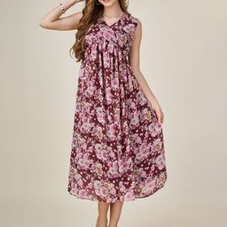 MOJILAA Floral Printed Georgette Empire Midi Dress-image-55