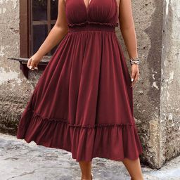 DressBerry Women V-Neck Plus Size Drop-Waist Midi Dress-3