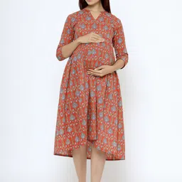 CRAFIQA Floral Print Maternity Midi Nightdress-image-44