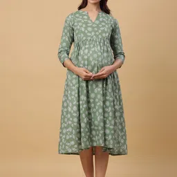CRAFIQA Floral Print Maternity Midi Nightdress-image-94