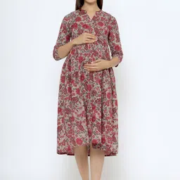CRAFIQA Ethnic Motifs Maternity Midi Nightdress-image-90