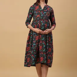 CRAFIQA Floral Print Maternity Midi Nightdress-image-26