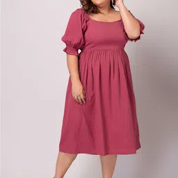 FabAlley Curve Plus Size Square Neck Puff Sleeve A-Line Dress-picture-37