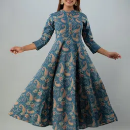 GLAM ROOTS Blue Ethnic Motifs Fit & Flare Maxi Dress-image-40