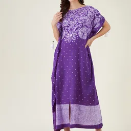 The Kaftan Company Purple Ethnic Motifs Dyed Kaftan Maxi Dress-image-17