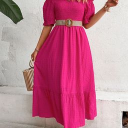 StyleCast Pink Off-Shoulder Puff Sleeves Cotton Fit and Flare Midi Dress-image-24