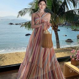 LULU & SKY Striped Halter Neck Maxi Dress-image-47