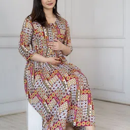 Nayo Printed Flared Maternity Dress-image-52
