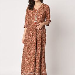 Aujjessa Maroon Ethnic Motifs Printed Liva Maternity Maxi Dress-image-24