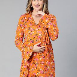 Oxolloxo Floral Printed Puff Sleeve Crepe Maternity Mini Wrap Dress-image-97