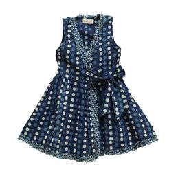 My Little Lambs Girls Blue and White Polka Dots Printed Wrap Dress-image-52