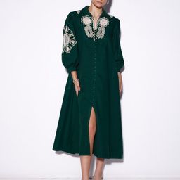 VERB BY PALLAVI SINGHEE Floral Embroidered Shirt Collar Cotton A-Line Midi Dress-image-1