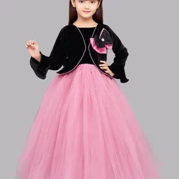 Pink Chick Girls Black & Rose Embellished Velvet Maxi Dress-image-47