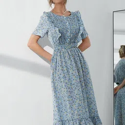 Kotty Floral Printed Midi Fit & Flare Dress-image-69
