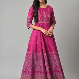 W Purple Ethnic Motifs Ethnic Maxi Dress-63