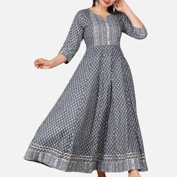 KALINI Women Grey Ethnic Motifs Ethnic Maxi Dress-image-70