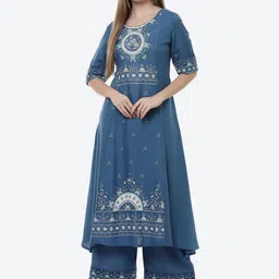 Rangriti Women Navy Blue Ethnic Motifs Printed Kurta-picture-21