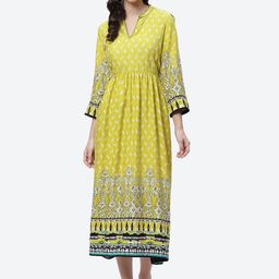 Biba Yellow Women Ethnic Motifs Ethnic Midi Dress-16