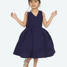 Samsara Couture Girls Navy Blue Net Midi Dress-image-84