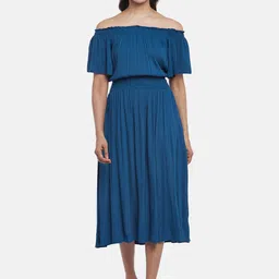 Honey by Pantaloons Blue Off-Shoulder Midi Dress-picture-34