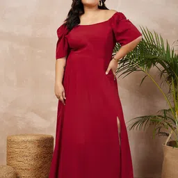 Berrylush Curve Plus Size Red Off Shoulder Maxi Dress-image-17