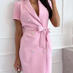 StyleCast x Revolte Notched Lapel Collar Puff Sleeves Blazer Dress-image-42