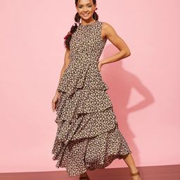 QUIERO Floral Printed Layered Maxi Dress-image-40