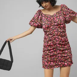 ONLY Pink & Black Floral Bodycon Mini Dress-image-75