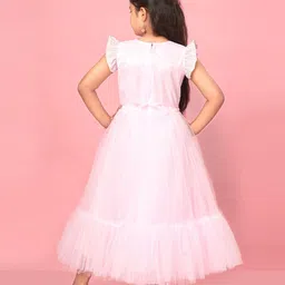 BAESD Girls Flutter Sleeves Net Fit & Flare Midi Dress image 2
